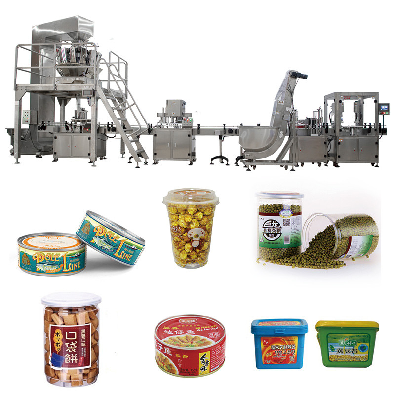 Ligne automatique sucrerie de remplissage de bouteilles de fondant pesant la machine de capsulage remplissante de boîte de pot rotatoire droit de caisse