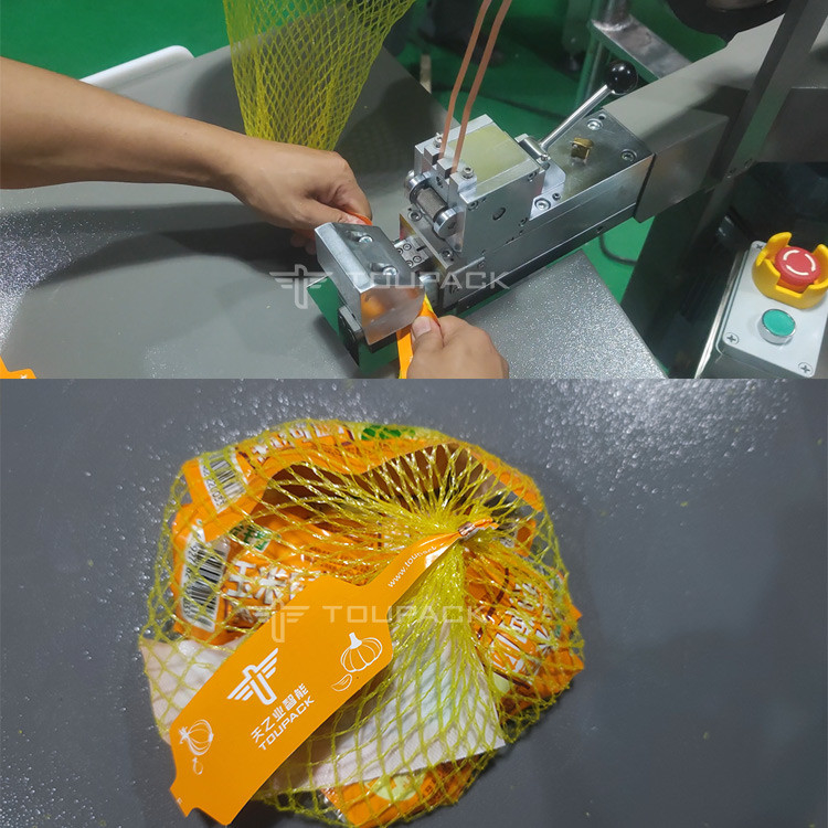 Machine manuelle d'emballage de sacs en maille à l'ail avec agrafeurs machine d'emballage de sacs en maille à l'ail semi-automatique