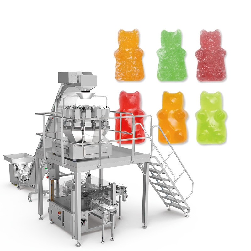 QQ bonbons gommes fromage vis adhésif multi-tête pesanteur automatique machine à emballer des biscuits pour sac fermeture éclair Stand up pouch