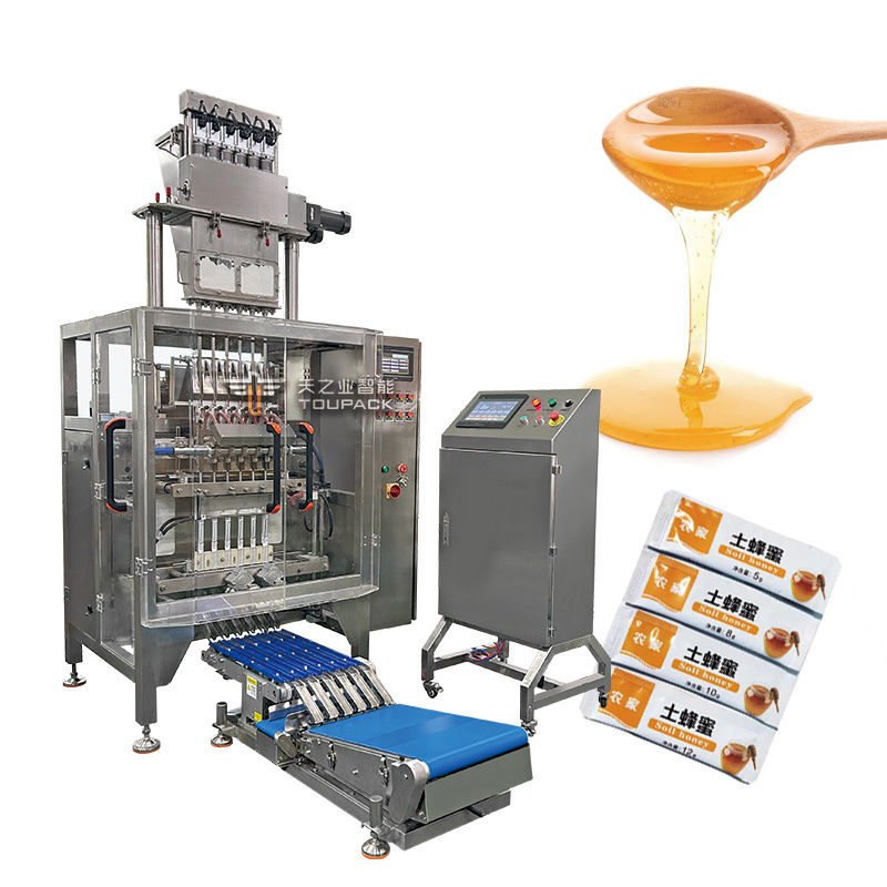 Machine d'emballage verticale pour sachets à quatre côtés, en forme irrégulière, pour boissons liquides en gel de glucose automatique, machine d'emballage pour sachets de sauce tomate
