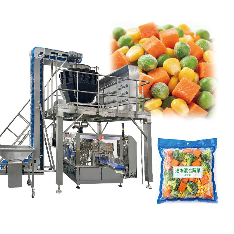 Machine à emballer des salades de légumes surgelés préfabriquée machine à fermeture à glissière automatique machine de remplissage préfabriquée avec sac à fermeture à glissière de crevettes surgelées