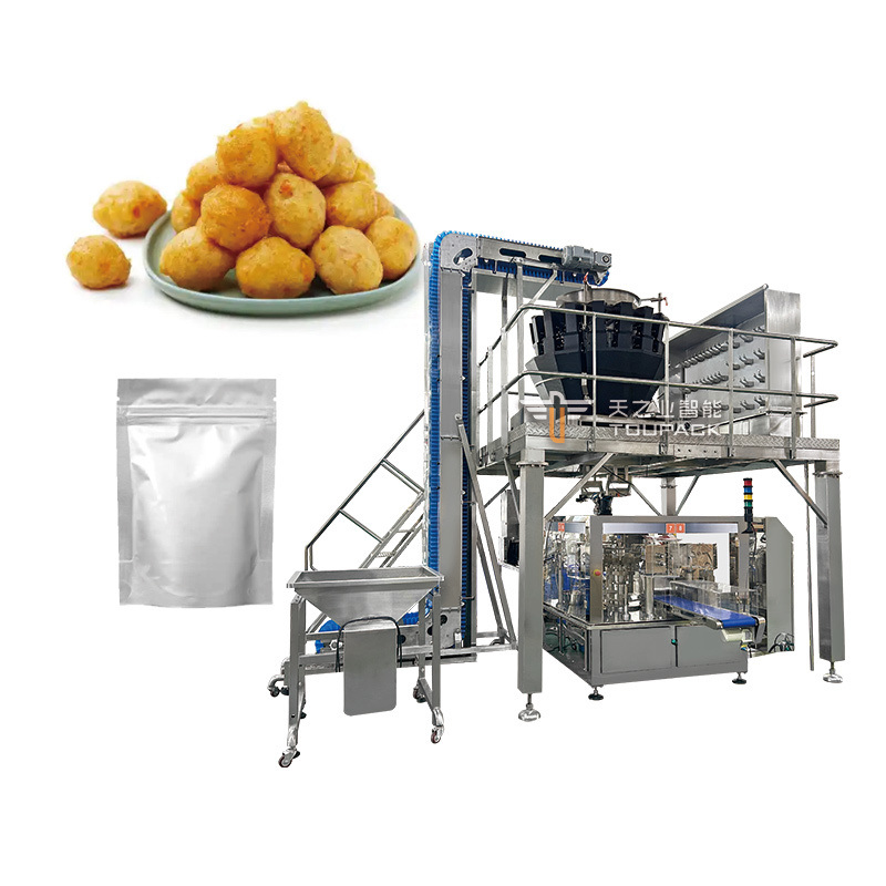 Machine d'emballage de plateaux de tourtes à la viande, de produits frais, peseuse multi-têtes, calmar, crevette, palourde, ormeau, sachet zippé, machine d'emballage automatique