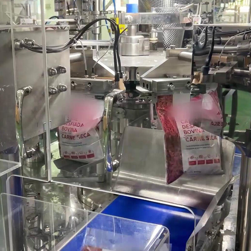 Sac automatique de poulet pour les frites, mélange de poulet, salade, machine de pesage et de remplissage, machine d'emballage de fruits de mer congelés