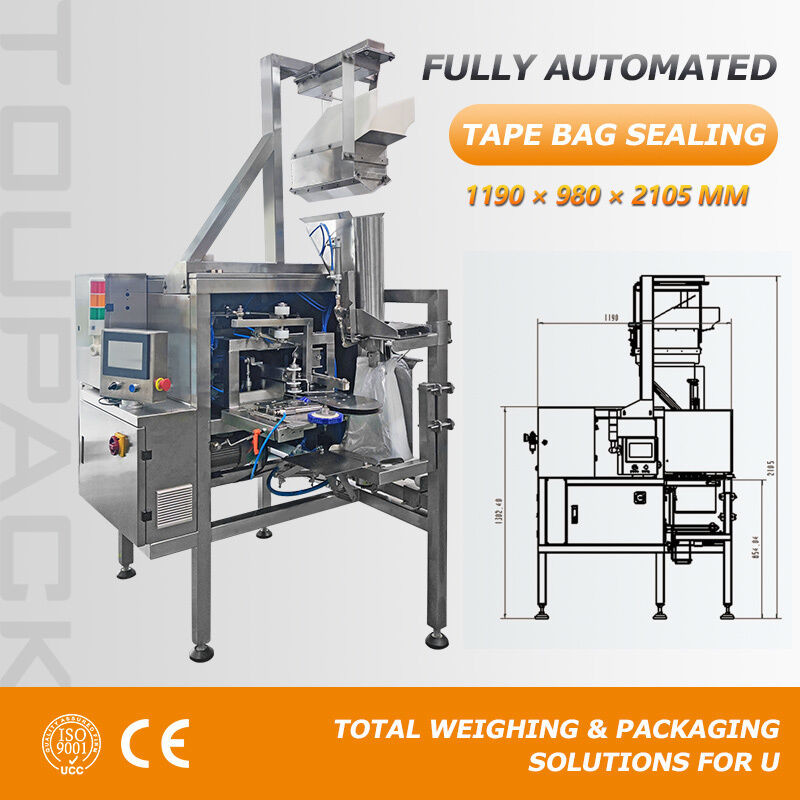 Machine de fermeture automatique de sacs de produits pour sacs en plastique perforés avec options de scellage par ruban et de fermeture à clip