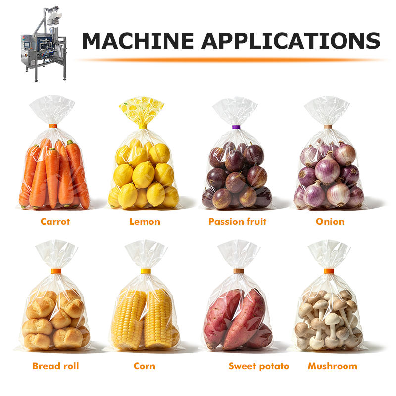 Machine de fermeture automatique de sacs de produits pour sacs en plastique perforés avec options de scellage par ruban et de fermeture à clip