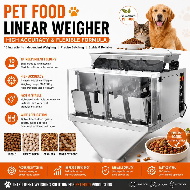 Machine d'emballage automatique de pochettes Doy, peseuse linéaire assortie pour matériaux granulaires d'aliments secs pour animaux de compagnie senior