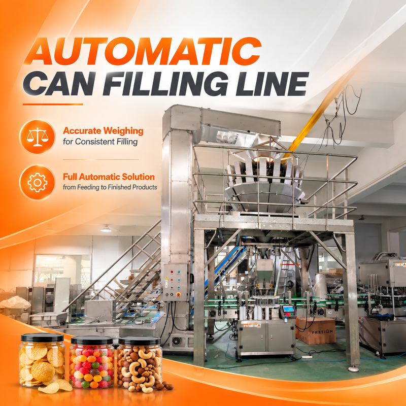 Automatic Canning Packaging Line for Puffed Food | 60–65 Cans/Min, 150g ±1g Accuracy