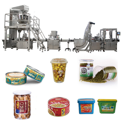Ligne automatique sucrerie de remplissage de bouteilles de fondant pesant la machine de capsulage remplissante de boîte de pot rotatoire droit de caisse