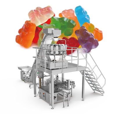 Machine automatique de remplissage de frites de noix bonbons gommés sac fermeture à glissière poche avec système de peses à plusieurs têtes