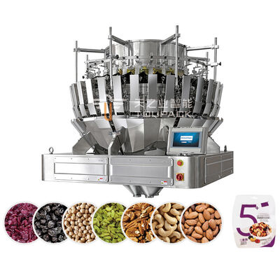 Machine d'emballage verticale à peseuse 14 têtes pour noix de 3L ou 5L, machine de conditionnement verticale à peseuse multi-têtes 32 têtes pour fruits déshydratés