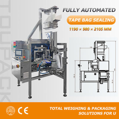 Machine de fermeture automatique de sacs de produits pour sacs en plastique perforés avec options de scellage par ruban et de fermeture à clip